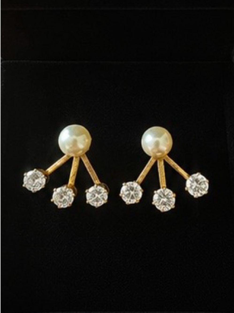 Pearl and Crystal Fan Stud Earrings - Gold